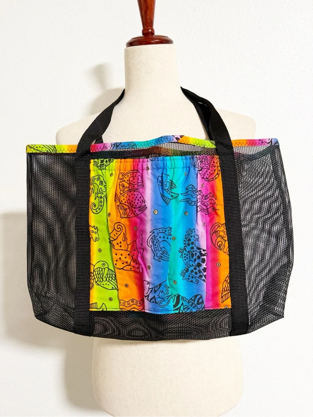 Laurel Burch Animal Print Rainbow Mesh Beach Tote Bag
